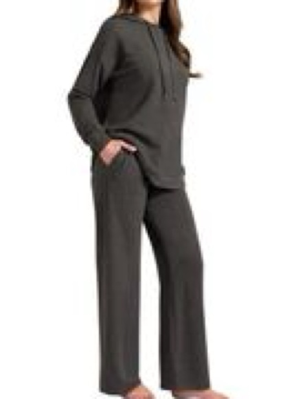Max Mia Womens Lounge Set Gray Hoodie Pants 2-Piece Fleece Soft Relaxed Fit - Picture 2 of 5